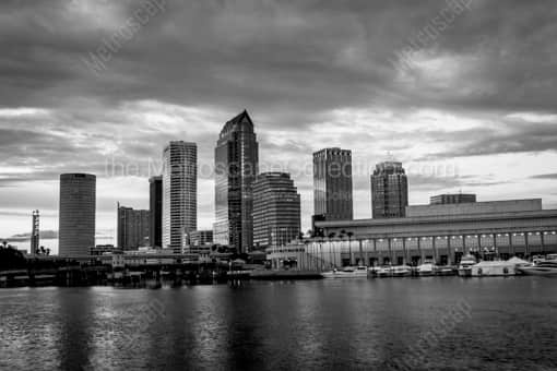 The Downtown Tampa Skyline at Dusk -- Tampa Black and White Photography