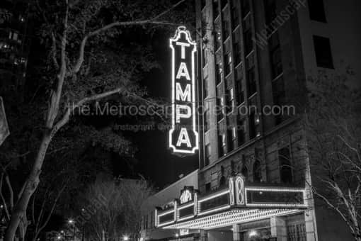 The Tampa Theater at Night -- Tampa Black and White Photography
