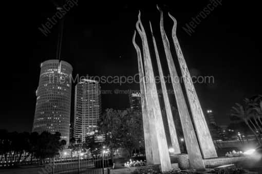 The Sticks of Fire Sculpture at Night -- Tampa Black and White Photography