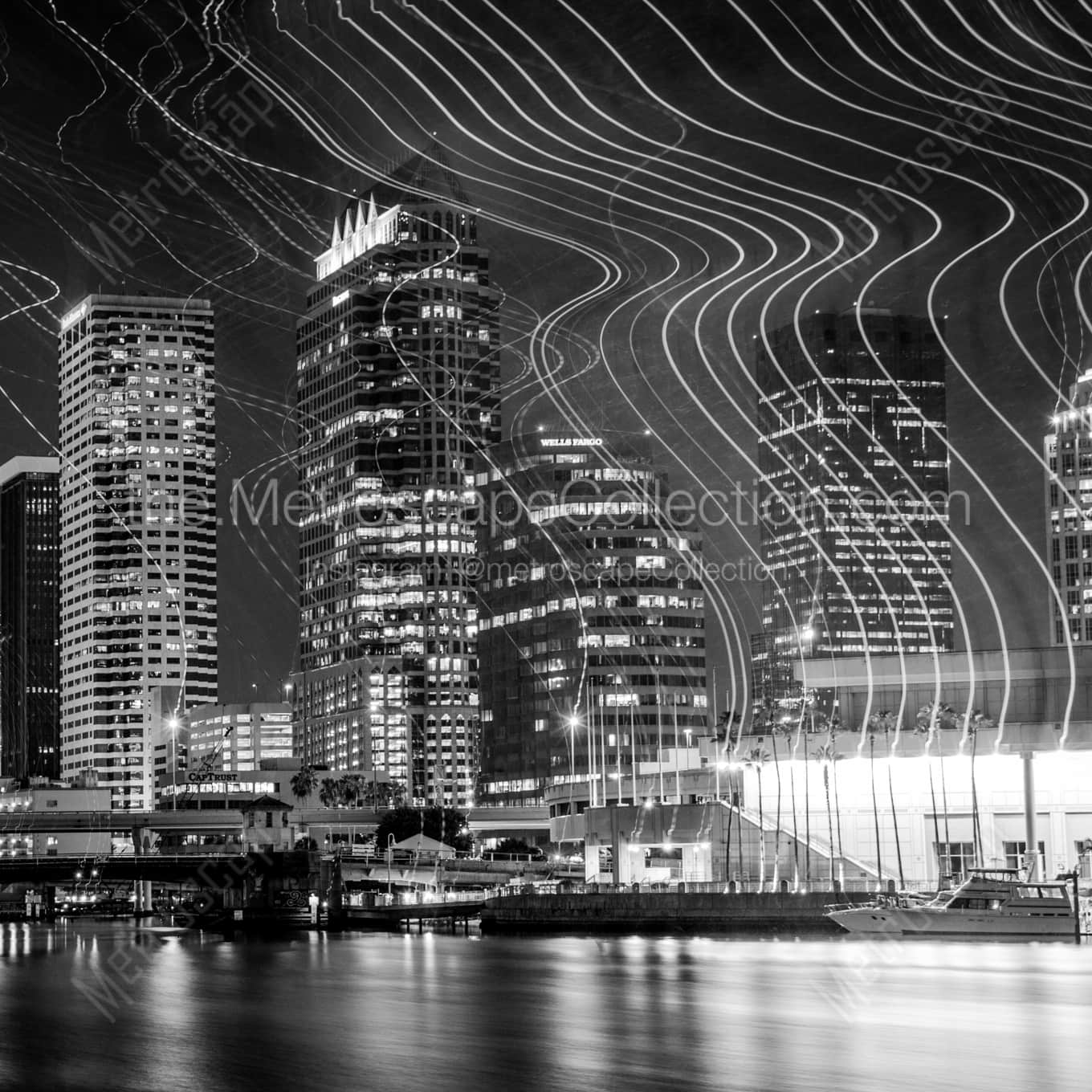 Fun with Downtown Tampa at Night landscape black and white Photography square crop