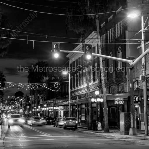 Matte Black WOOD Framed Black and White Tampa Photograph: Seventh Avenue in Ybor City in a Square Matte Black Wood Frame