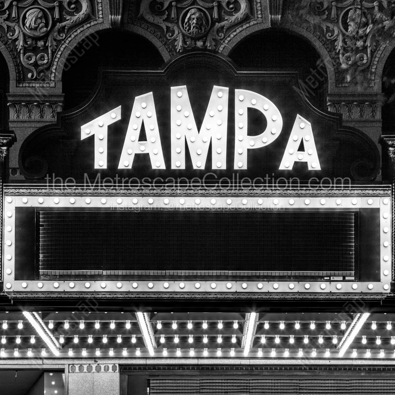 The Tampa Theater Marquee landscape black and white Photography The Tampa Theater Marquee landscape black and white Photography square crop