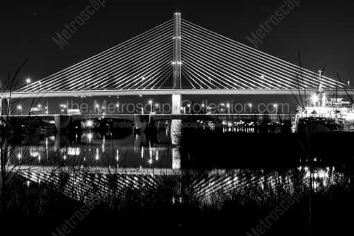 Toledo Black and White Photography of The Toledo Veterans Glass Skyway Bridge at Night The Toledo Veterans Glass Skyway Bridge at Night -- Toledo Black and White Photography