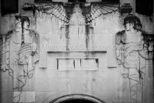 Toledo Black and White Photography of Geometric Etchings above the Entrance of the PNC Bank Building Geometric Etchings above the Entrance of the PNC Bank Building -- Toledo Black and White Photography