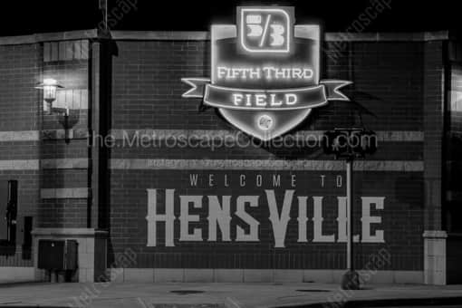 Toledo Black and White Photography of A Hensville Mural at Monroe and St. Claire at Night A Hensville Mural at Monroe and St. Claire at Night -- Toledo Black and White Photography