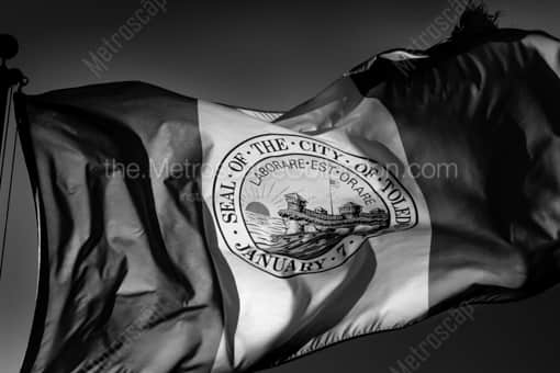 Toledo Black and White Photography of The City of Toledo Flag Waves in the Wind The City of Toledo Flag Waves in the Wind -- Toledo Black and White Photography