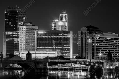 Toledo Black and White Photography of The Key Bank and Tower on the Maumee Buildings at Night The Key Bank and Tower on the Maumee Buildings at Night -- Toledo Black and White Photography