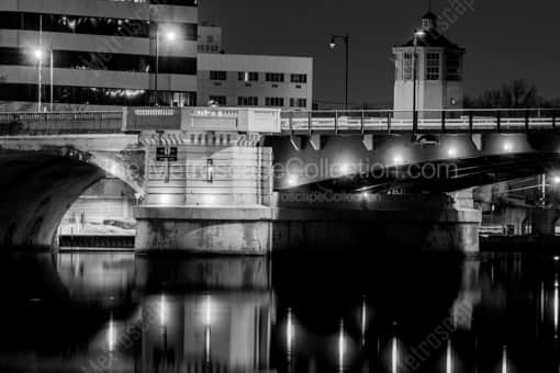 Toledo Black and White Photography of The Martin Luther King Memorial Bridge over the Maumee River at Night The Martin Luther King Memorial Bridge over the Maumee River at Night -- Toledo Black and White Photography