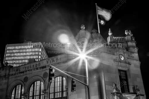 Toledo Black and White Photography of An Orange Sodium Street Lamp at the Toledo Blade Building An Orange Sodium Street Lamp at the Toledo Blade Building -- Toledo Black and White Photography
