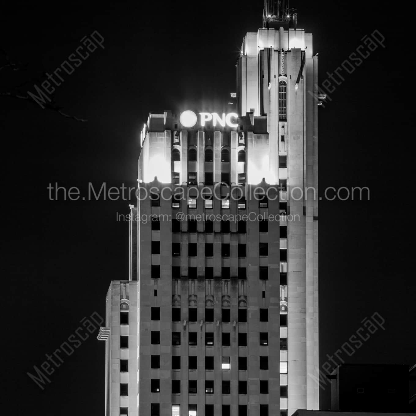 The PNC Bank Building at Night landscape black and white Photography The PNC Bank Building at Night landscape black and white Photography square crop