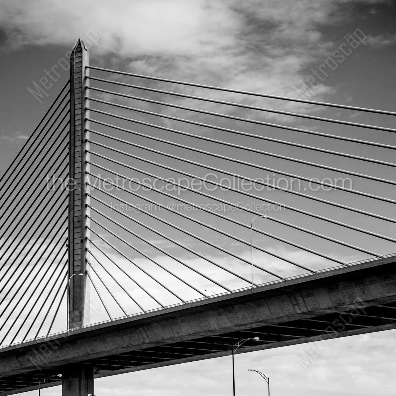 The Sole Pylon of the Veterans Glass Skyway Bridge landscape black and white Photography The Sole Pylon of the Veterans Glass Skyway Bridge landscape black and white Photography square crop