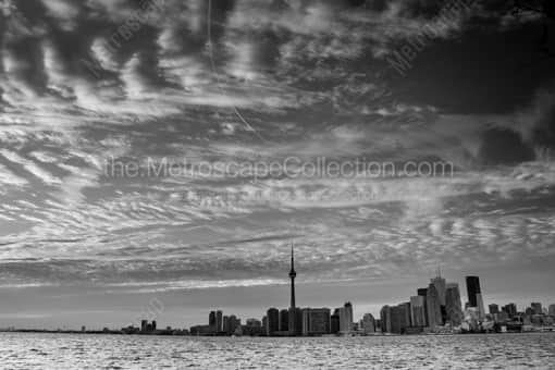 The Toronto Skyline Under Whispy Clouds -- Toronto Black and White Photos