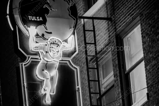Atlas on the Atlas Life Sign -- Tulsa Black and White Photos