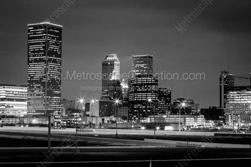 The Tulsa Oklahoma Skyline at Night -- Tulsa Black and White Photos