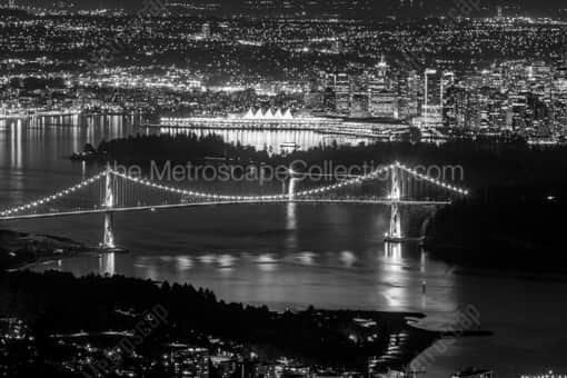 Vancouver at Night from Cypress Mountain -- Vancouver Black and White Photography