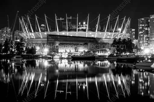 BC Place on False Creek -- Vancouver Black and White Photography