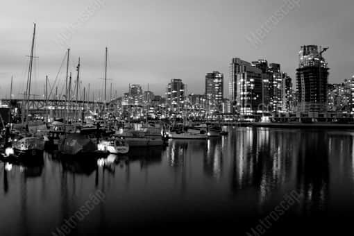 Vancouver Black and White Photography of Sailboats Docked on False Creek in Downtown Vancouver Sailboats Docked on False Creek in Downtown Vancouver -- Vancouver Black and White Photography