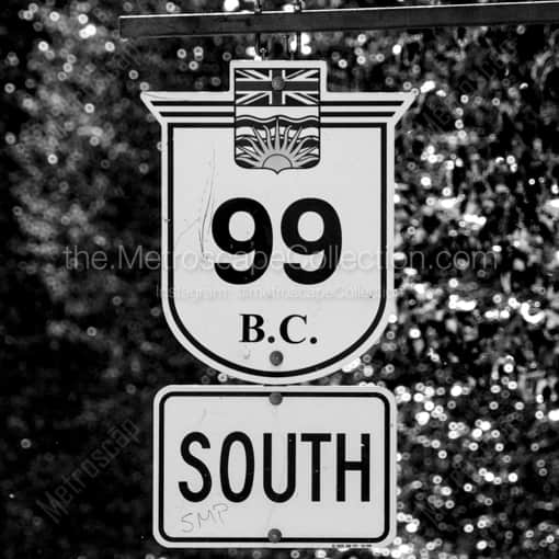 B.C. Route 99 South Sign -- Vancouver Black and White Photography