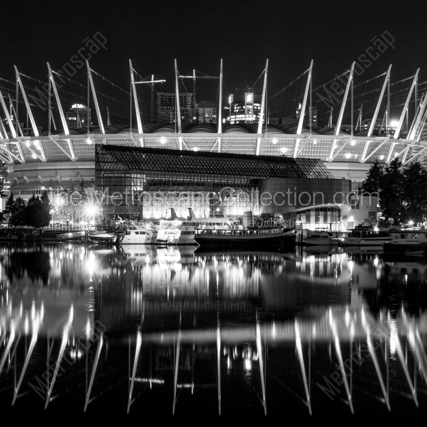 BC Place on False Creek landscape black and white Photography BC Place on False Creek landscape black and white Photography square crop