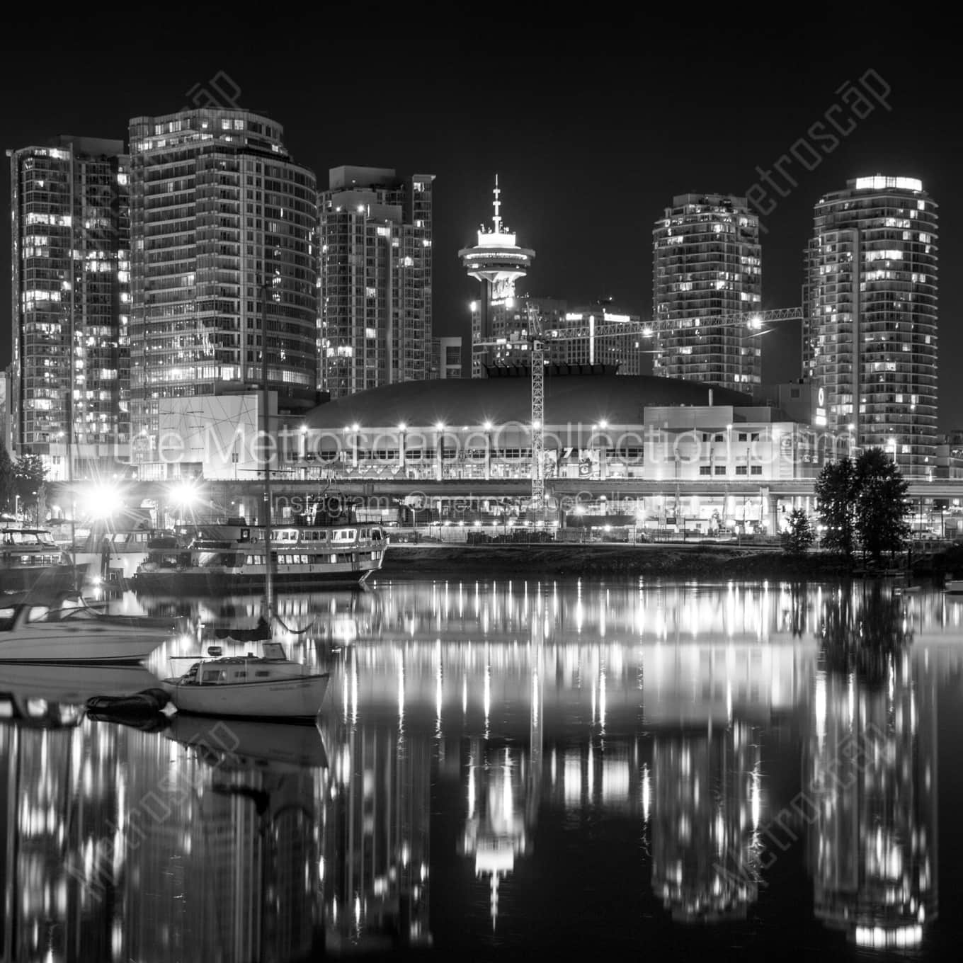 The Rogers Center in Vancouver on False Creek landscape black and white Photography square crop