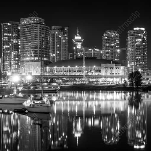 Matte Black WOOD Framed Black and White Vancouver Photograph: The Rogers Center in Vancouver on False Creek in a Square Matte Black Wood Frame