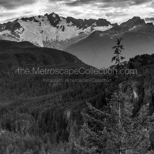Matte Black WOOD Framed Black and White Vancouver Photograph: The Serratus Mountain Range North of Squamish in a Square Matte Black Wood Frame