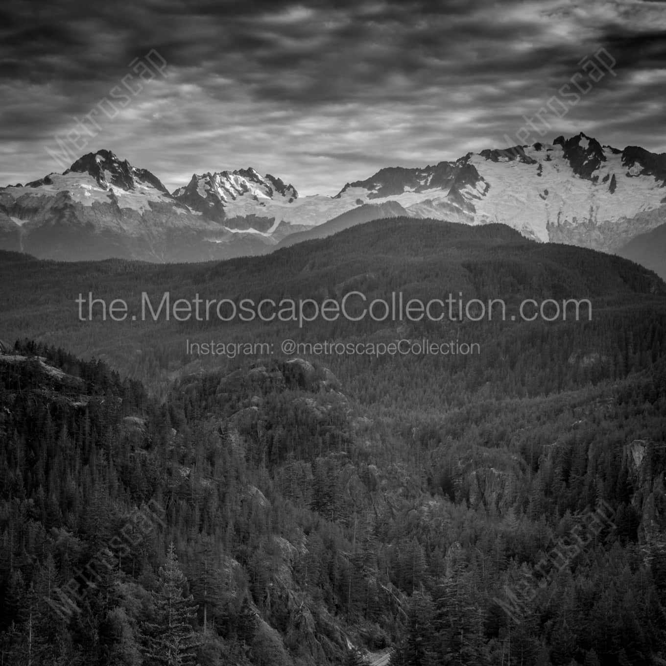 Glacier Covered Mountain Peaks near Squamish BC landscape black and white Photography Glacier Covered Mountain Peaks near Squamish BC landscape black and white Photography square crop