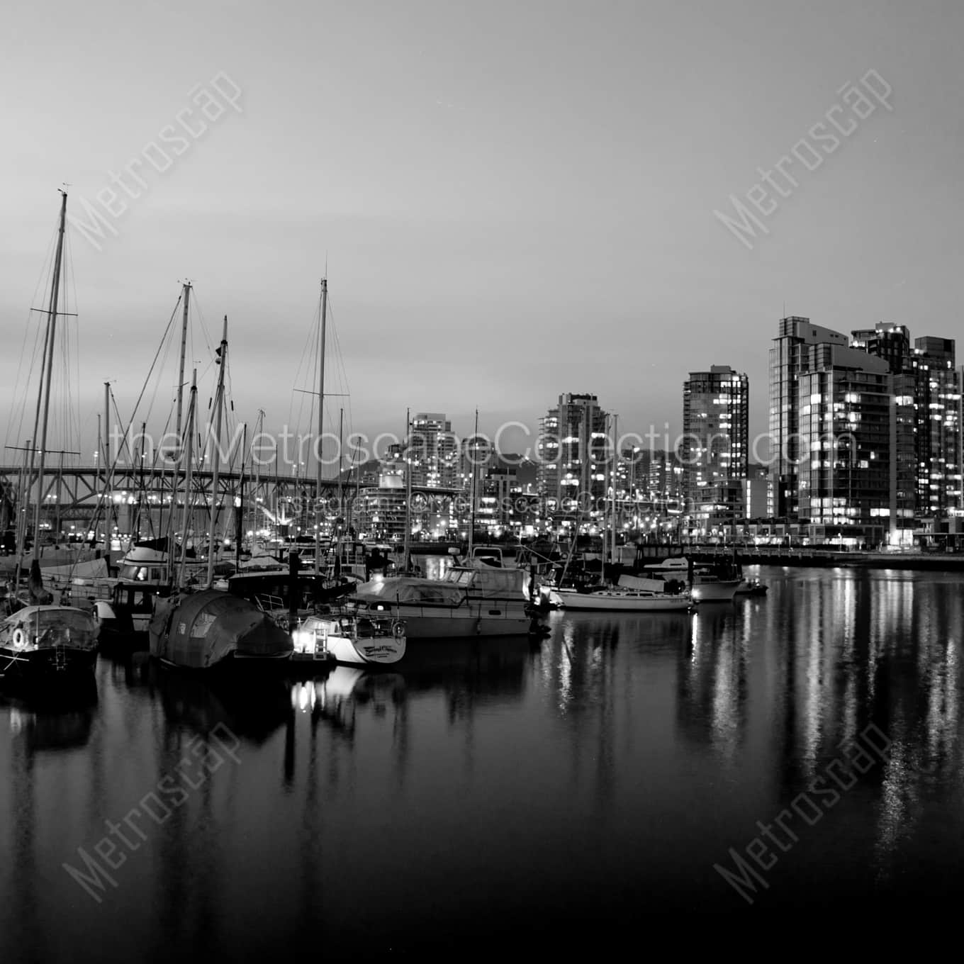 Sailboats Docked on False Creek in Downtown Vancouver landscape black and white Photography Sailboats Docked on False Creek in Downtown Vancouver landscape black and white Photography square crop