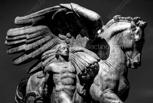 The Golden Horse Statues Behind the Lincoln Memorial -- Washington DC Black and White Photos
