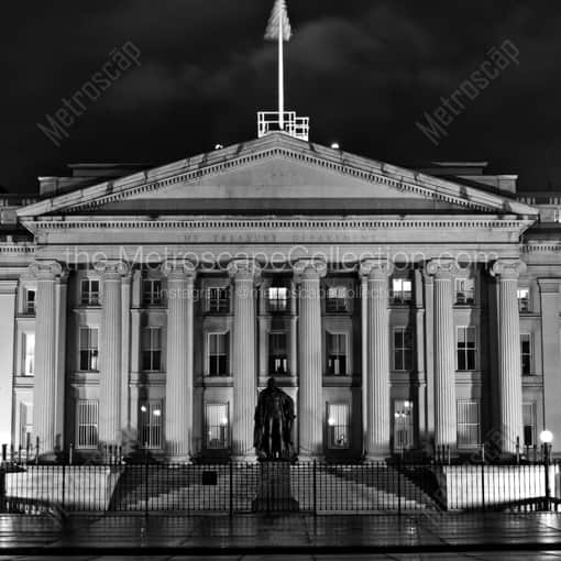 Matte Black WOOD Framed Black and White Washington DC Photograph: The US Treasury Department Building in a Square Matte Black Wood Frame