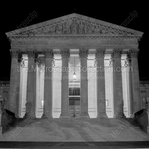Matte Black WOOD Framed Black and White Washington DC Photograph: The United States Supreme Court at Night in a Square Matte Black Wood Frame