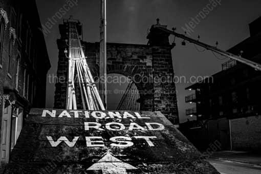 Wheeling Suspension Bridge at Night -- Wheeling WV Black and White Photos