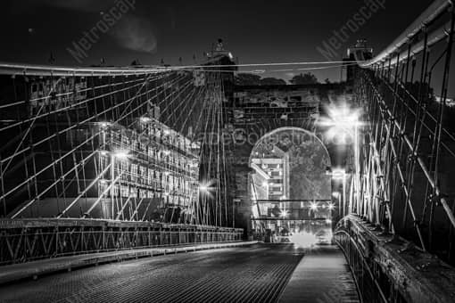 Wheeling WV Black and White Photography of The Wheeling West Virginia Suspension Bridge at Night The Wheeling West Virginia Suspension Bridge at Night -- Wheeling WV Black and White Photography