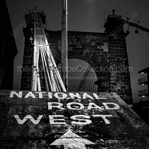 Matte Black WOOD Framed Black and White Wheeling WV Photograph: Wheeling Suspension Bridge at Night in a Square Matte Black Wood Frame