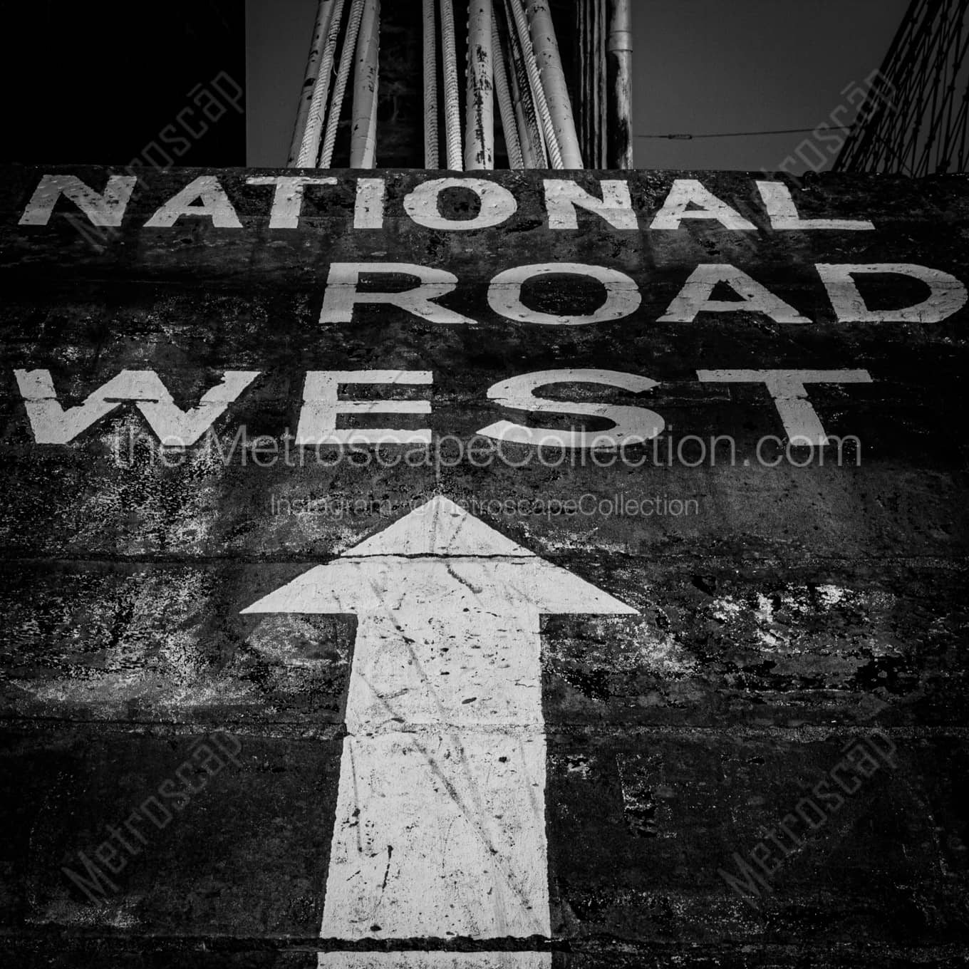 National Road West Wheeling Suspension Bridge landscape black and white Photography square crop