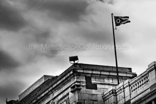 The Ohio Flag Whips in the Wind -- Youngstown Black and White Photography