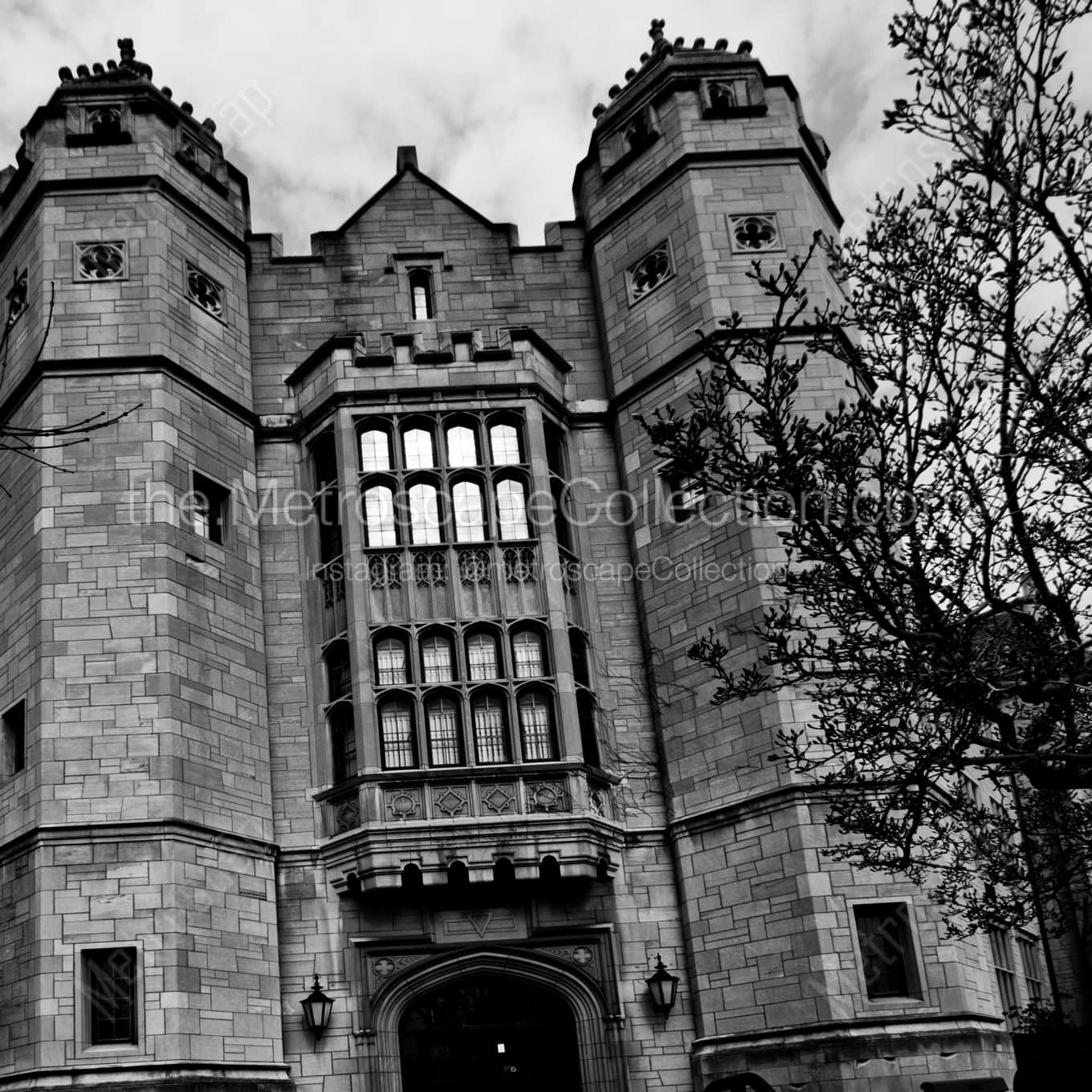 Jones Hall on Youngstown State University Campus landscape black and white Photography square crop