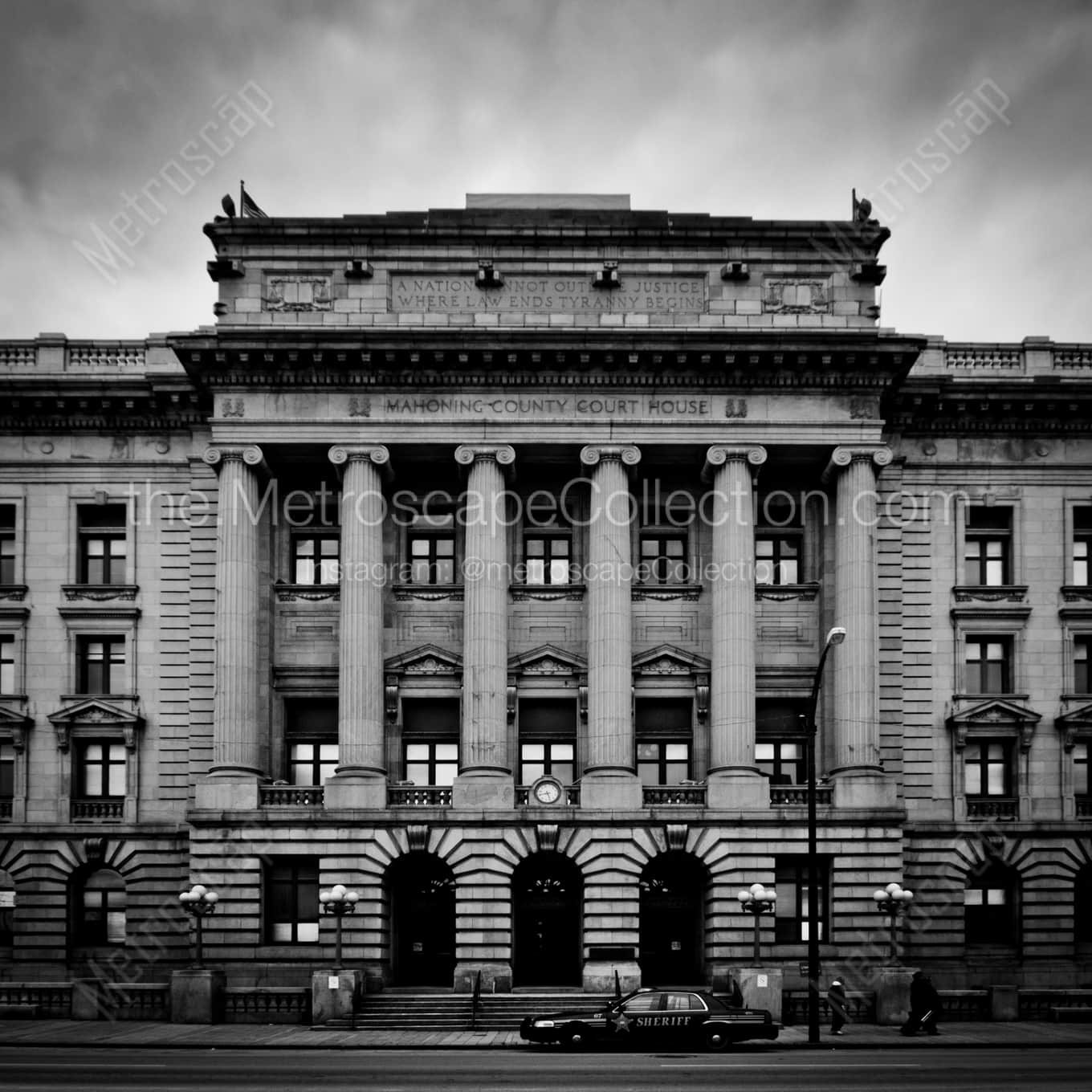 The Mahoning County Courthouse landscape black and white Photography square crop