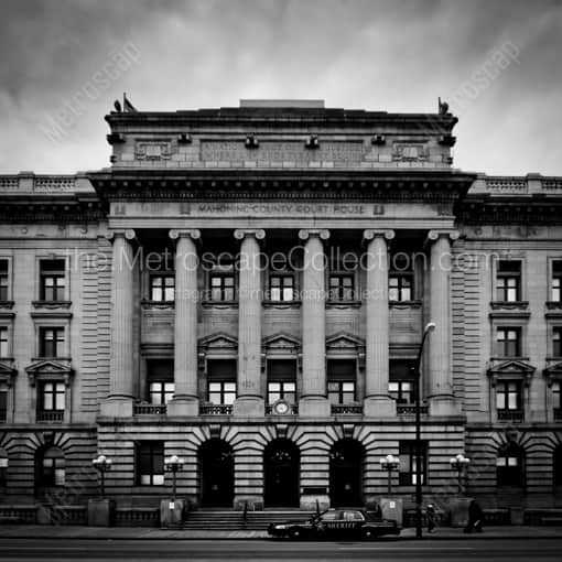 Matte Black WOOD Framed Black and White Youngstown Photograph: The Mahoning County Courthouse in a Square Matte Black Wood Frame