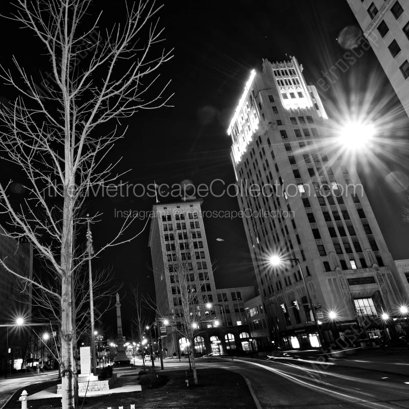 Youngstown Market Street at Night landscape black and white Photography Youngstown Market Street at Night landscape black and white Photography square crop