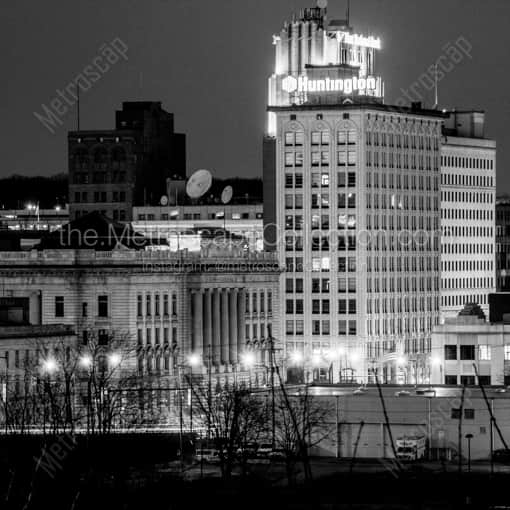Matte Black WOOD Framed Black and White Youngstown Photograph: The Youngstown Skyline at Night in a Square Matte Black Wood Frame