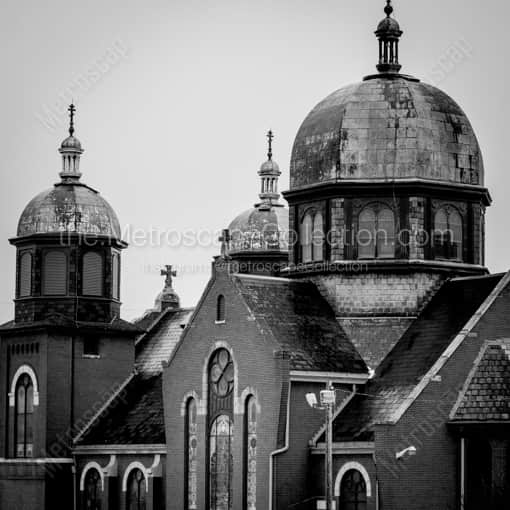 Matte Black WOOD Framed Black and White Youngstown Photograph: The Holy Trinity Ukrainian Church in a Square Matte Black Wood Frame