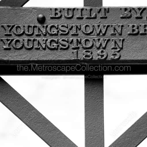 Matte Black WOOD Framed Black and White Youngstown Photograph: Detail of the Cinderella Bridge in a Square Matte Black Wood Frame