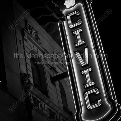 The Akron Civic Theater Sign -- Akron Black and White Photography