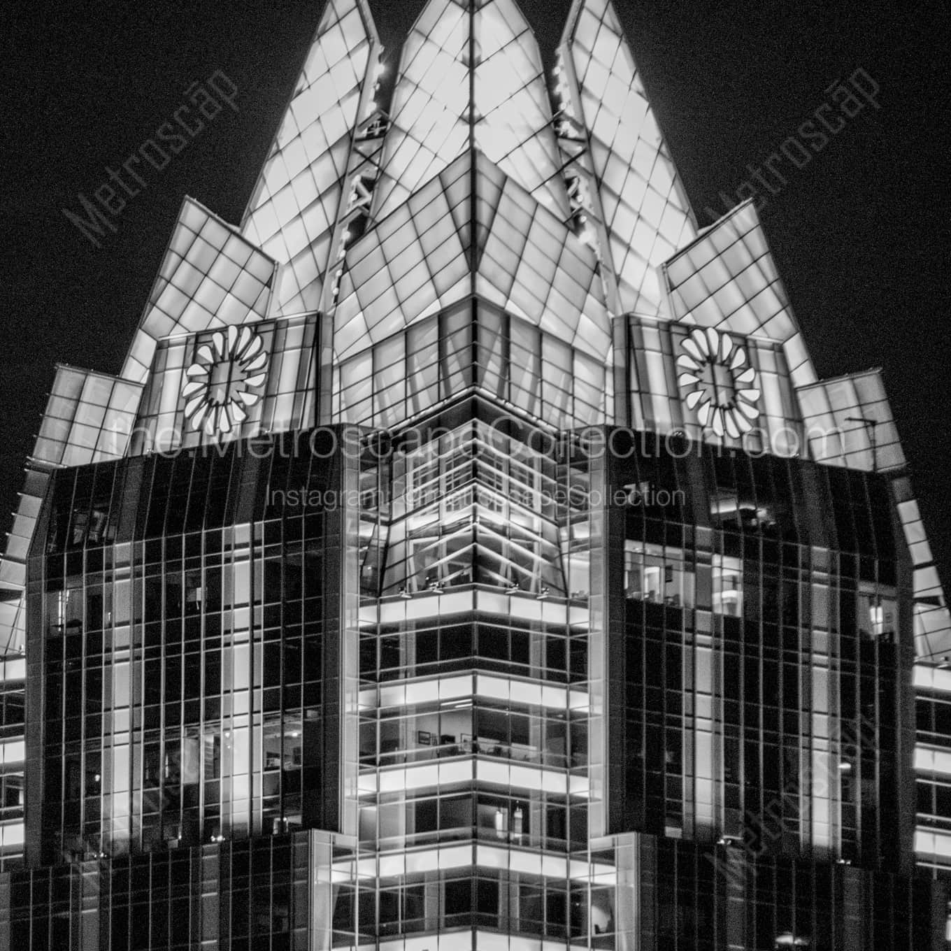 The Top of the Frost Bank Building night time black and white Photography square crop