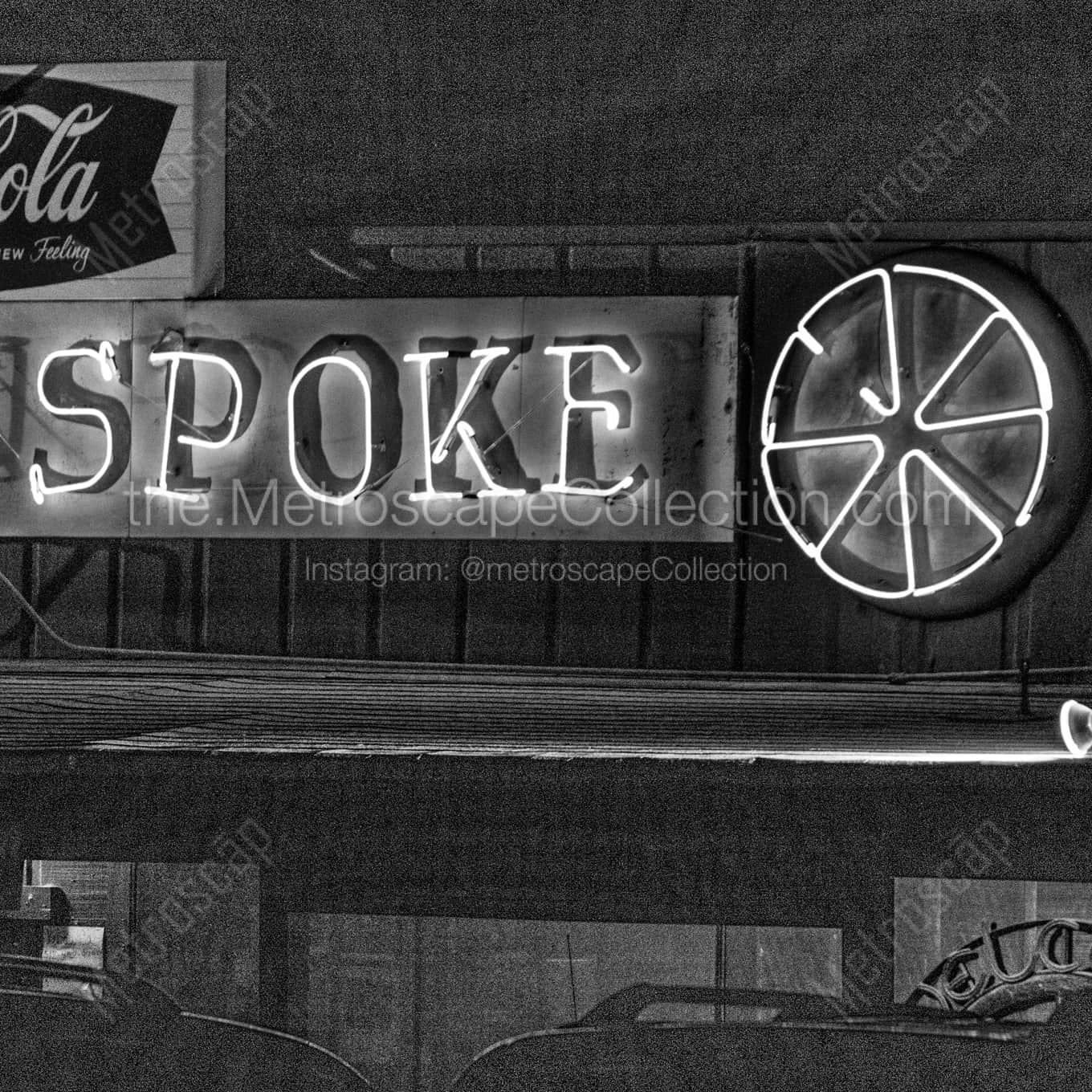 Austin\'s Legendary Broken Spoke night time black and white Photography square crop
