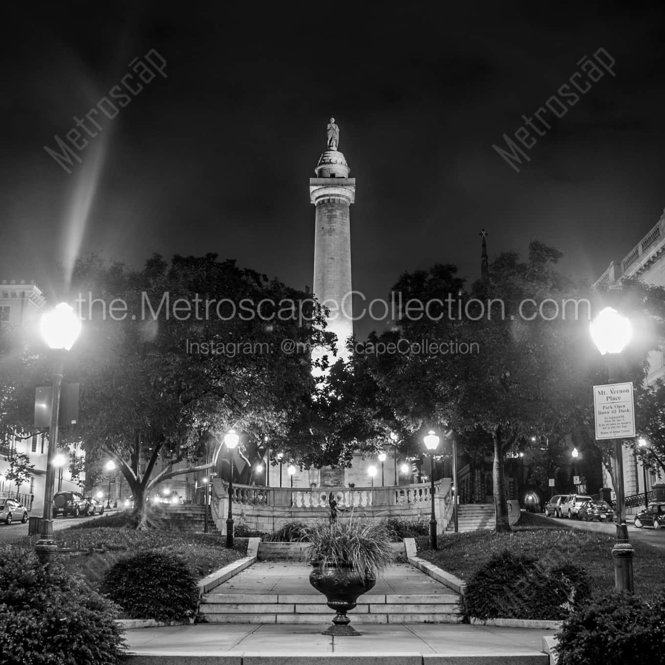 The Baltimore Washington Monument night time black and white Photography square crop