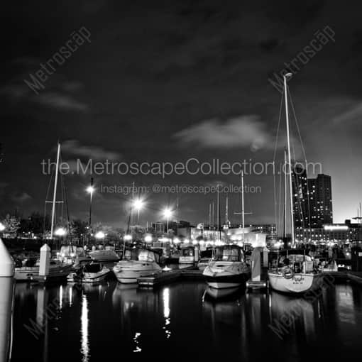 Boats Docked on the Inner Harbor -- Baltimore Black and White Photography