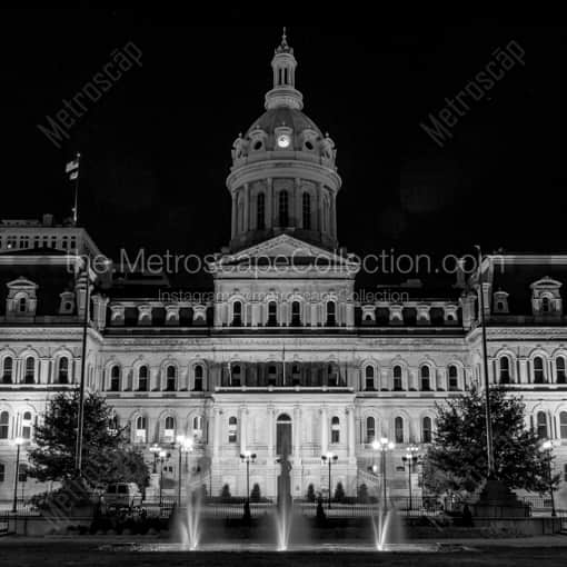 The Baltimore City Hall at Night -- Baltimore Black and White Photography