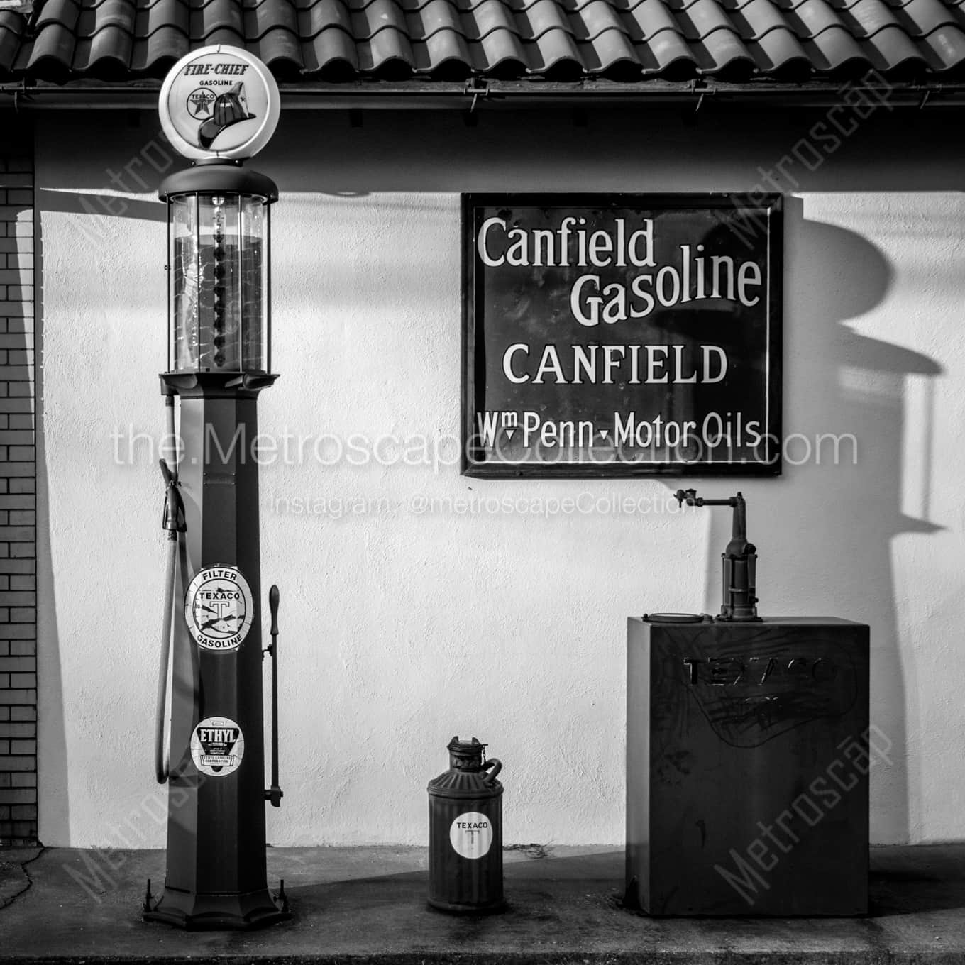 The Old Texaco Fire Chief Gas Pump night time black and white Photography square crop